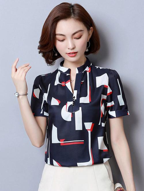 turn up sleeved geometric top - 16010428 - Very Small Image - 1