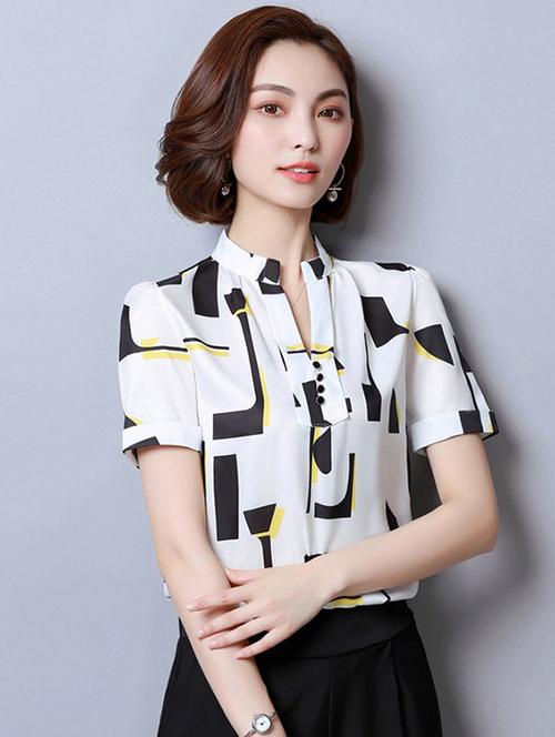 turn up sleeved geometric top - 16010431 - Very Small Image - 1