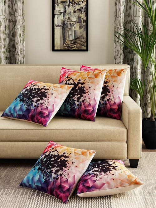 set of 5 polyester velvet cushion covers 16" x 16" - 16010714 - Very Small Image - 1