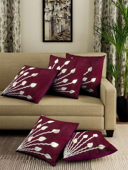 set of 5 polyester velvet cushion covers 16" x 16" - 16010724 - Very Small Image - 1