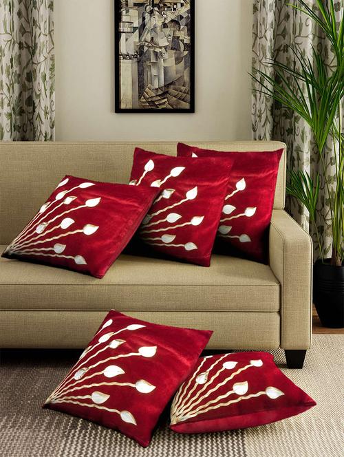 set of 5 polyester velvet cushion covers 16" x 16" - 16010725 - Very Small Image - 1