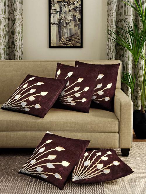 set of 5 polyester velvet cushion covers 16" x 16" - 16010726 - Very Small Image - 1