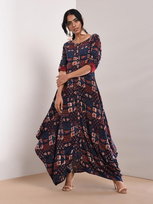 ethnic motifs printed cowl kurta - 16011119 - Very Small Image - 1
