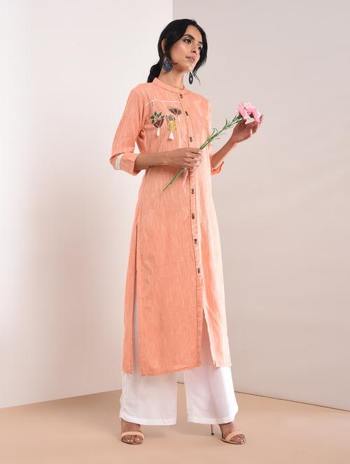embroidered straight kurta with tassels - 16011134 - Very Small Image - 1