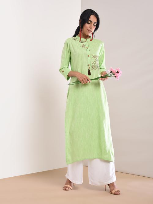 embroidered straight kurta with tassels - 16011139 - Very Small Image - 1