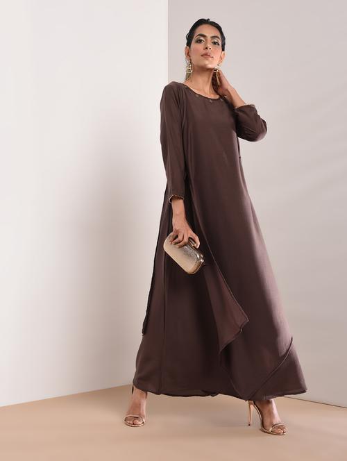 solid gota lace layered dress - 16011145 - Very Small Image - 1