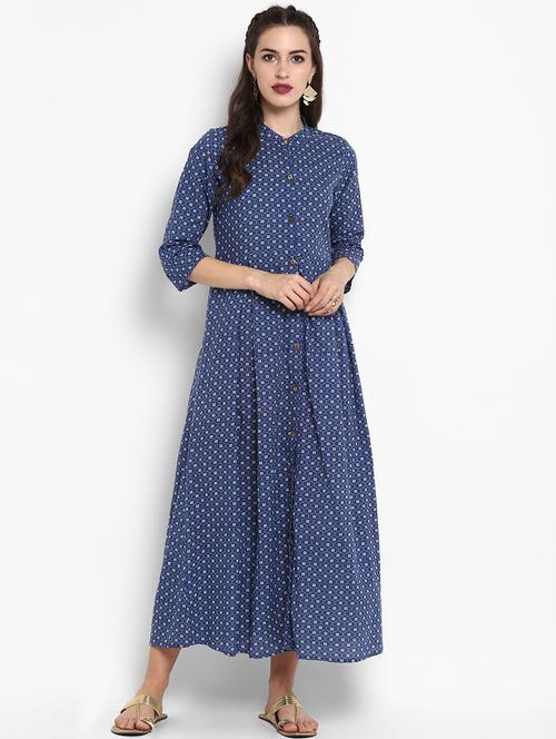 indigo printed flared kurta - 16011654 - Very Small Image - 1