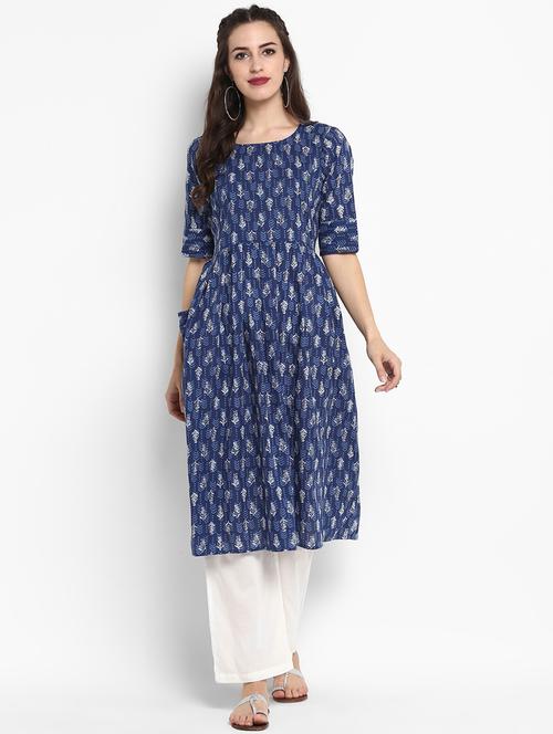 indigo flared kurta - 16011656 - Very Small Image - 1