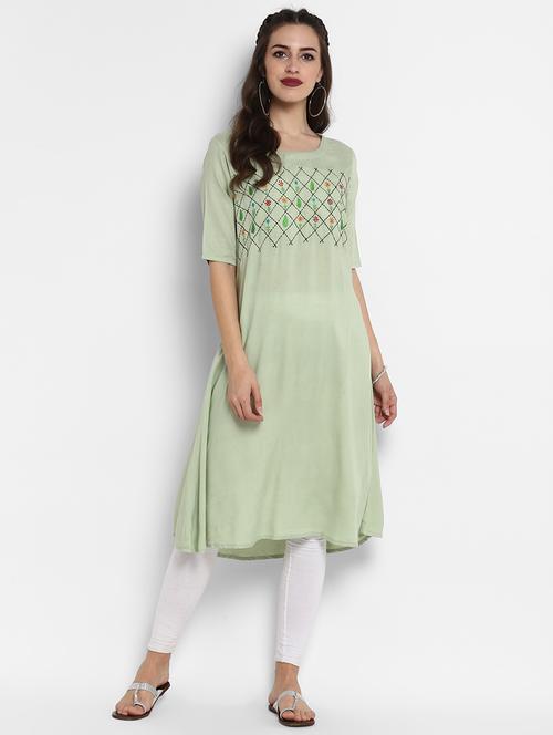 embroidered a-line kurta - 16011659 - Very Small Image - 1
