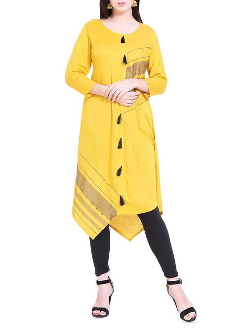 asymmetric kurta with tassels - 16011685 - Very Small Image - 1