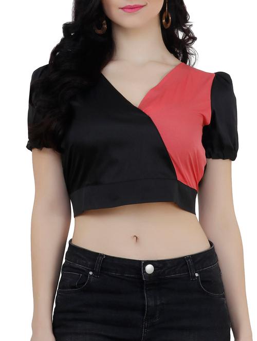 overlap neck color block crop top - 16011752 - Very Small Image - 1