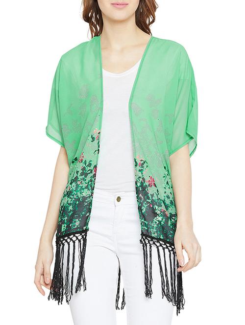 fringed hem floral shrug - 16011968 - Very Small Image - 1