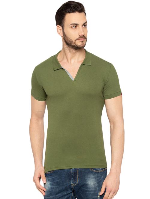 green solid collared tshirt - 16012930 - Very Small Image - 1
