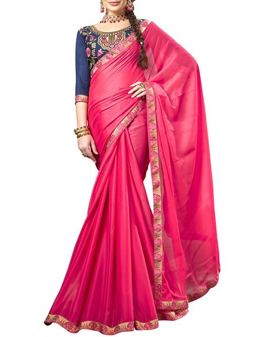 lace border pink saree with blouse - 16013282 - Very Small Image - 1