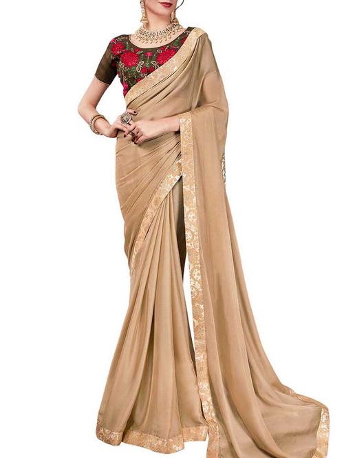 lace border beige saree with blouse - 16013311 - Very Small Image - 1