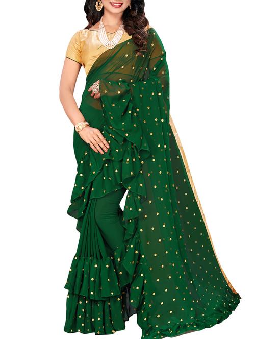 polka dots ruffle border saree with blouse - 16013393 - Very Small Image - 1