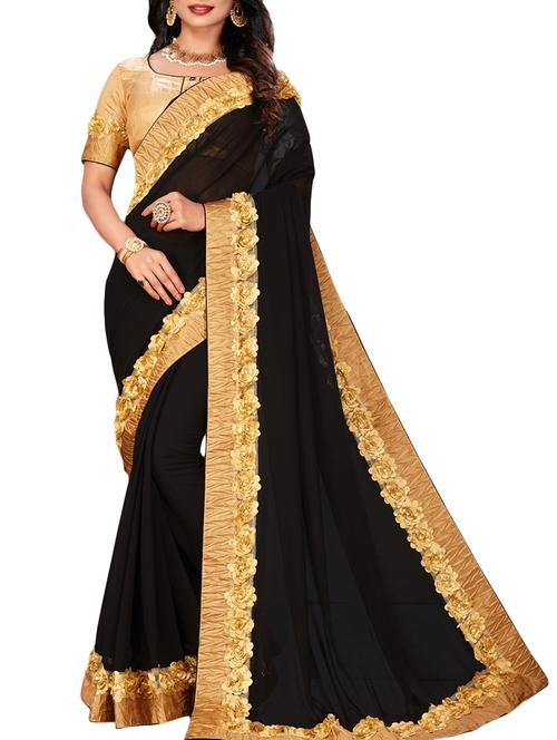 floral ribbon lace border saree with blouse - 16013399 - Very Small Image - 1