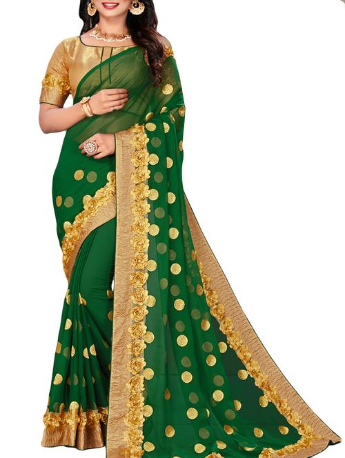 polka dots embroidered bottle green saree with blouse - 16013400 - Very Small Image - 1