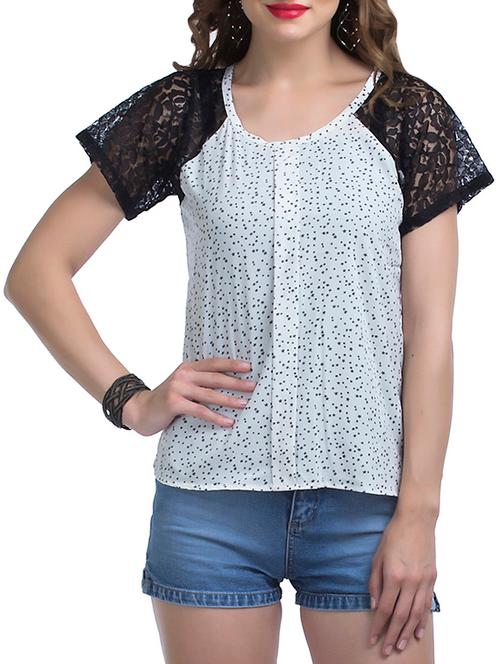 lace sleeved pleat detail top - 16013846 - Very Small Image - 1