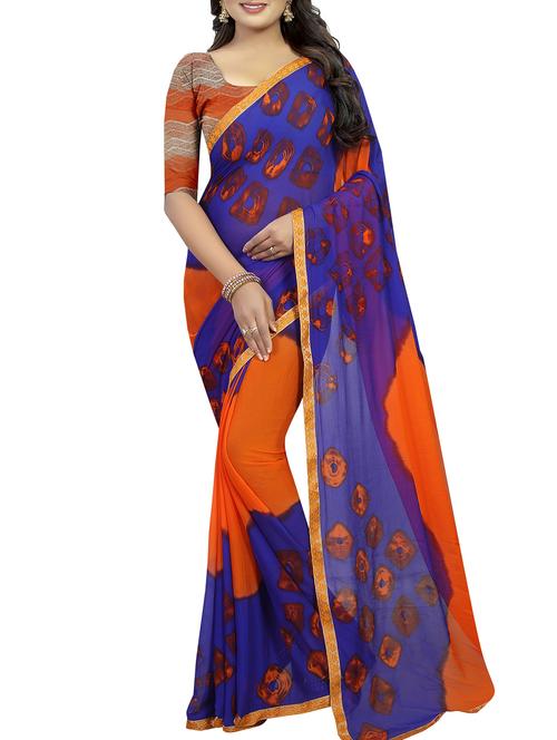 orange printed saree with blouse - 16013990 - Very Small Image - 1
