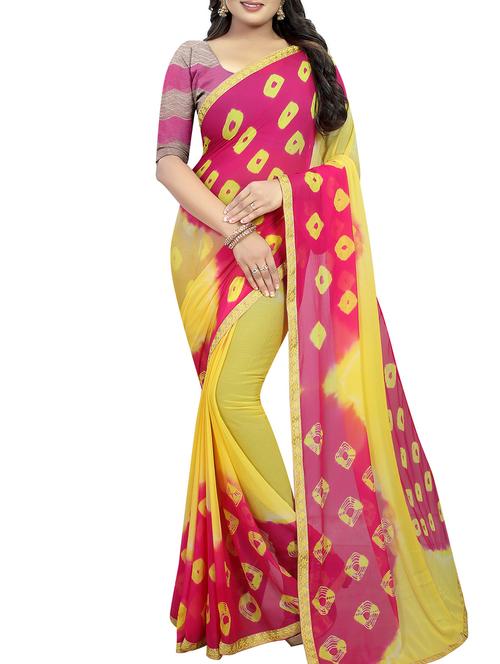 yellow printed saree with blouse - 16013992 - Very Small Image - 1