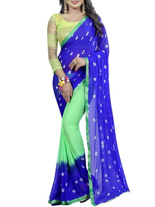 half & half bandhani saree with blouse - 16014001 - Very Small Image - 1