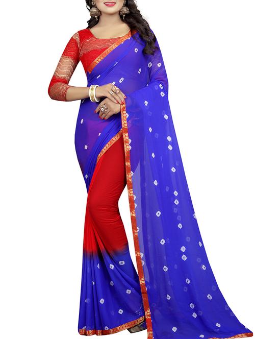 half & half bandhani saree with blouse - 16014002 - Very Small Image - 1