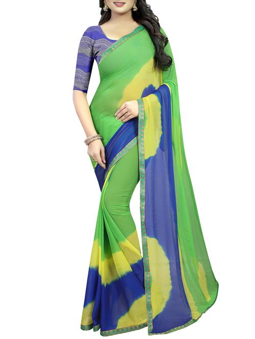 contrast shades bandhani saree with blouse - 16014018 - Very Small Image - 1