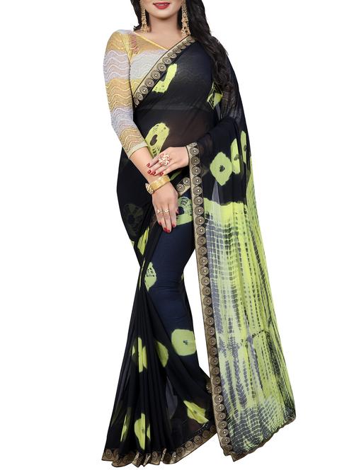 lace border tie & dye saree with blouse - 16014025 - Very Small Image - 1