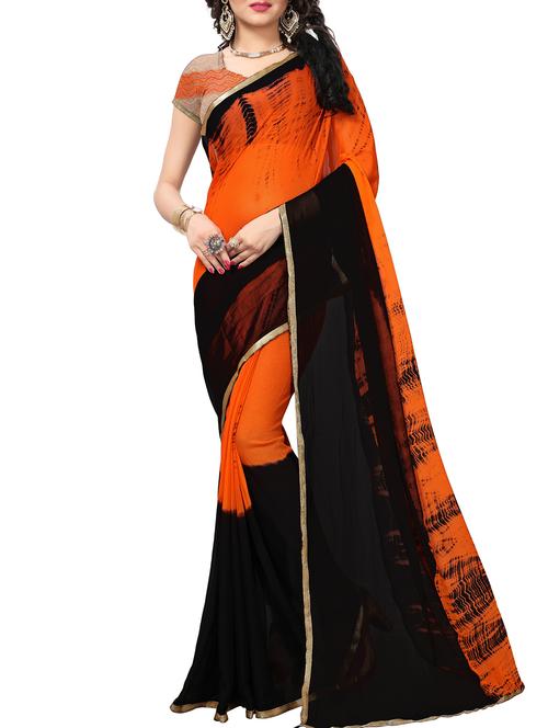 contrast shades shibori saree with blouse - 16014038 - Very Small Image - 1