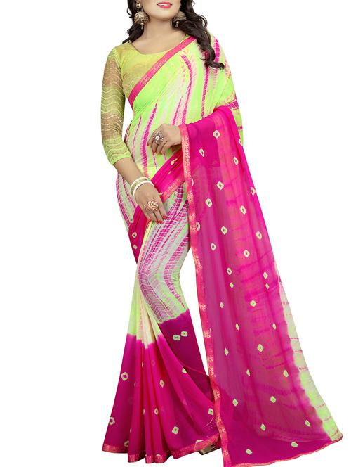 contrast shades shibori saree with blouse - 16014044 - Very Small Image - 1