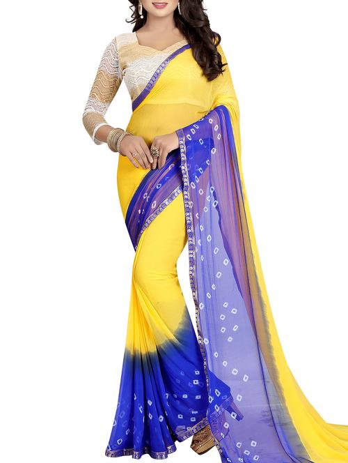 contrast border bandhani saree with blouse - 16014052 - Very Small Image - 1