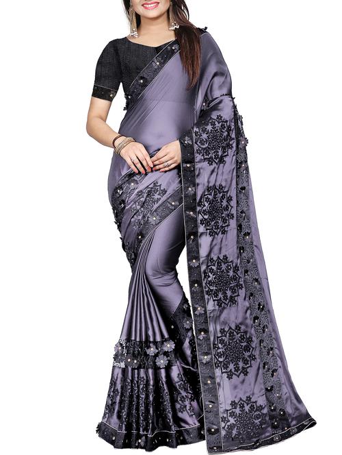 floral resham grey embroidered saree - 16015063 - Very Small Image - 1