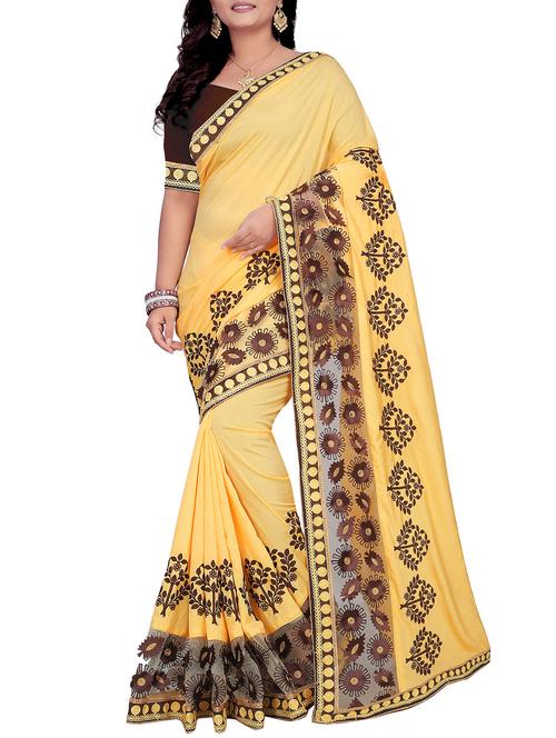floral resham yellow embroidered saree - 16015075 - Very Small Image - 1