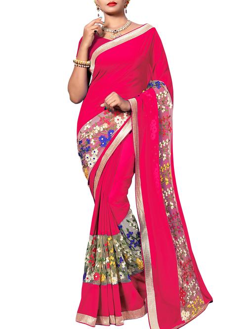 floral resham pink embroidered saree - 16015076 - Very Small Image - 1
