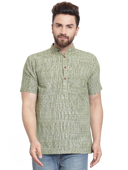 green cotton short kurta - 16015093 - Very Small Image - 1
