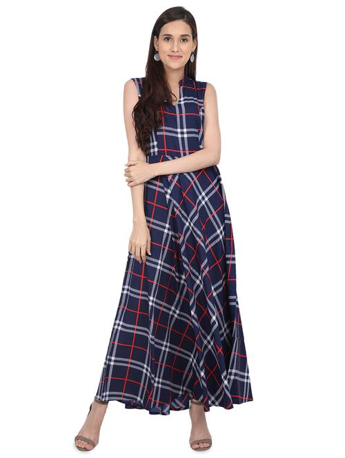 checkered flared maxi dress - 16015159 - Very Small Image - 1