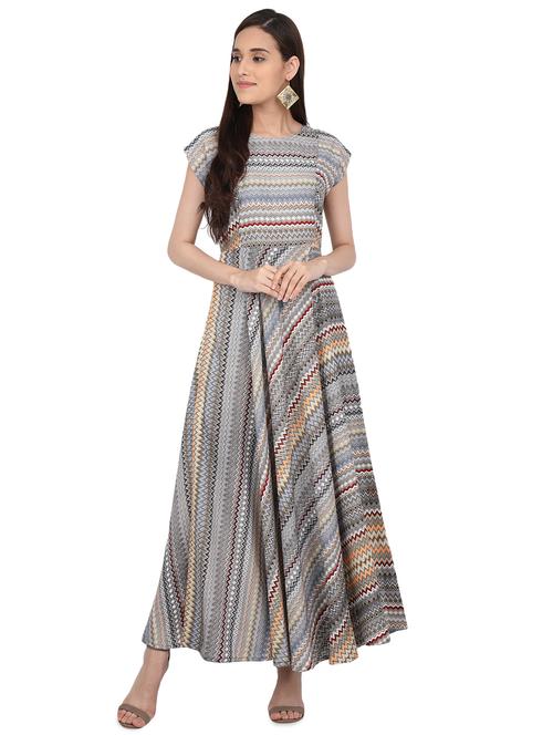chevron flared maxi dress - 16015165 - Very Small Image - 1
