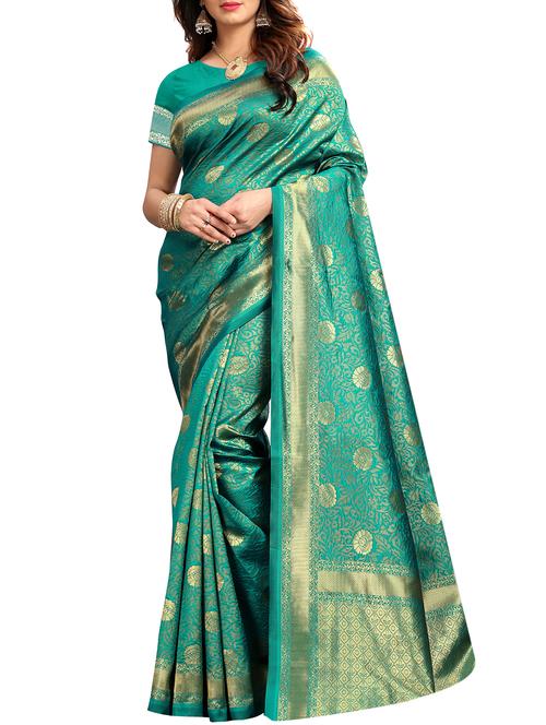 floral zari motif banarasi saree with blouse - 16015559 - Very Small Image - 1