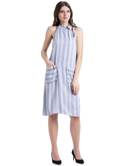 halter neck striped a-line dress - 16015818 - Very Small Image - 1
