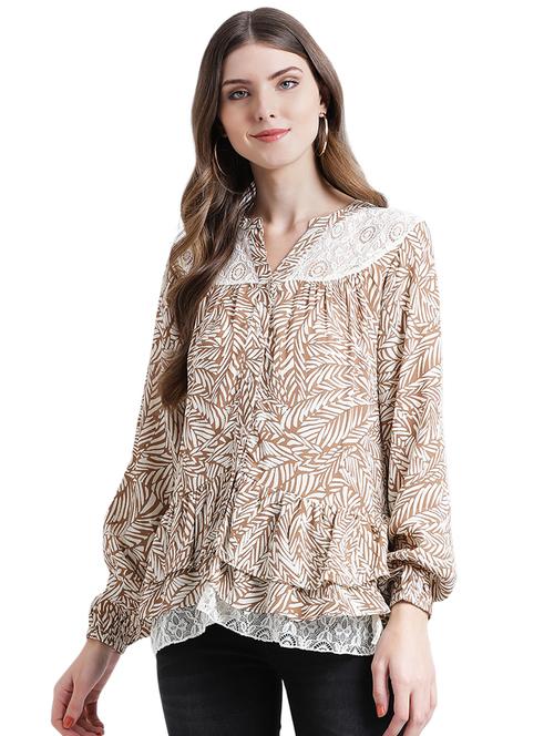 contrast lace button up ruffle top - 16015837 - Very Small Image - 1