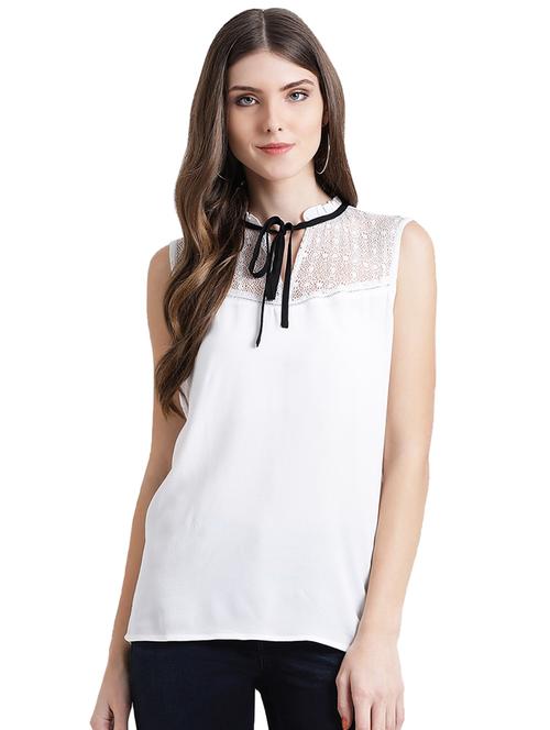 lace panel tie knot top - 16015838 - Very Small Image - 1
