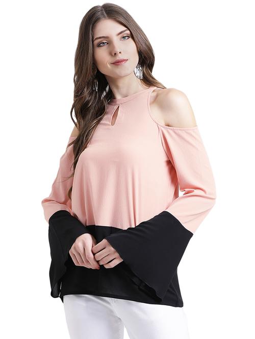 color block cold shoulder top - 16015842 - Very Small Image - 1