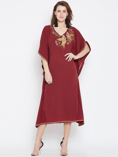 lace detail embroidered sequined kaftan dress - 16015896 - Very Small Image - 1