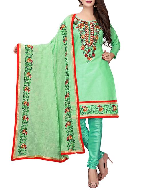 thread embroidered churidaar unstitched suit - 16016050 - Very Small Image - 1