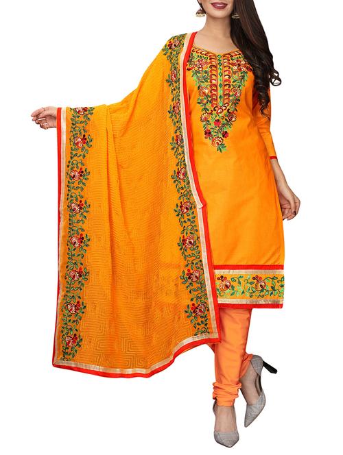 thread embroidered churidaar unstitched suit - 16016051 - Very Small Image - 1