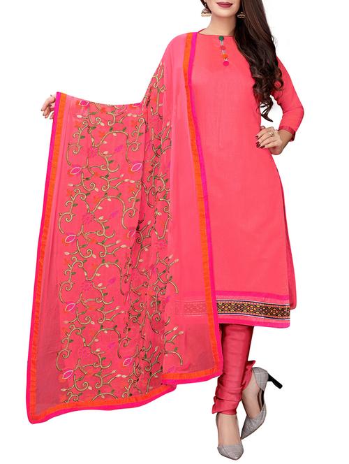 thread embroidered churidaar unstitched suit - 16016055 - Very Small Image - 1