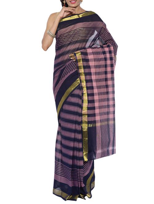 striped motif woven saree - 16016113 - Very Small Image - 1