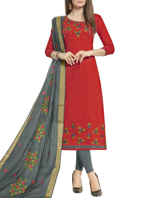 embroidered churidaar suit unstitched suit - 16016371 - Very Small Image - 1