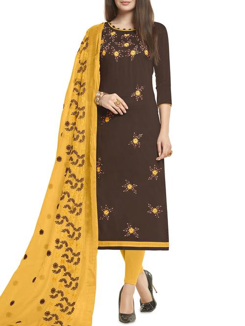 embroidered churidaar unstitched suit - 16016372 - Very Small Image - 1